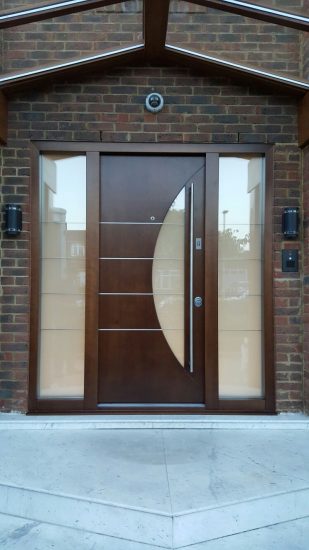 Fort Security Contemporary Front Door With 2 Glazed Side Panels And Semi Circle Glass On Door