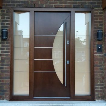 Fort Security Contemporary Front Door With 2 Glazed Side Panels And Semi Circle Glass On Door