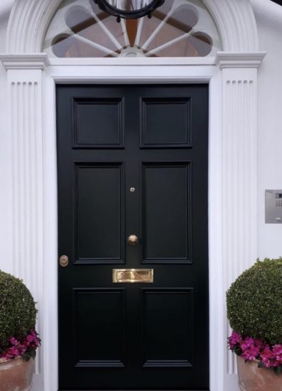 Fort Security Front Door In Matte Black And Decorative Transom