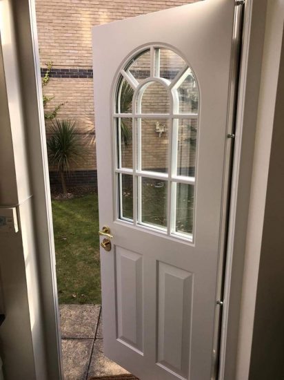 Fort Security Single Front Door With Curved And Patterned Glass Inside