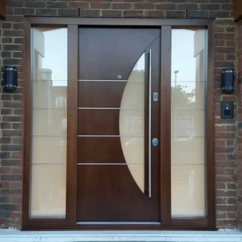 Fort Security Contemporary Front Door With 2 Glazed Side Panels And Semi Circle Glass On Door
